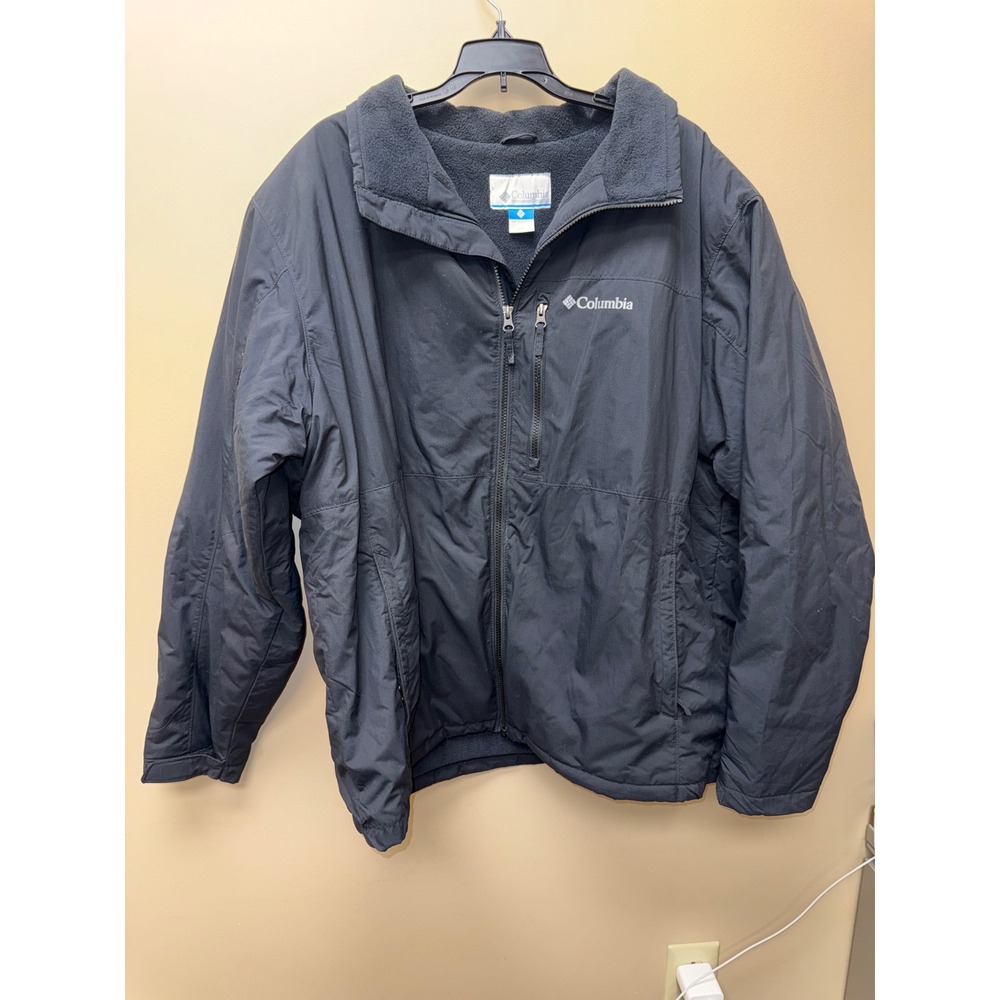 Columbia Mens XXL Black Insulated Full Zip Fleece Lined Jacket Pockets Hiking